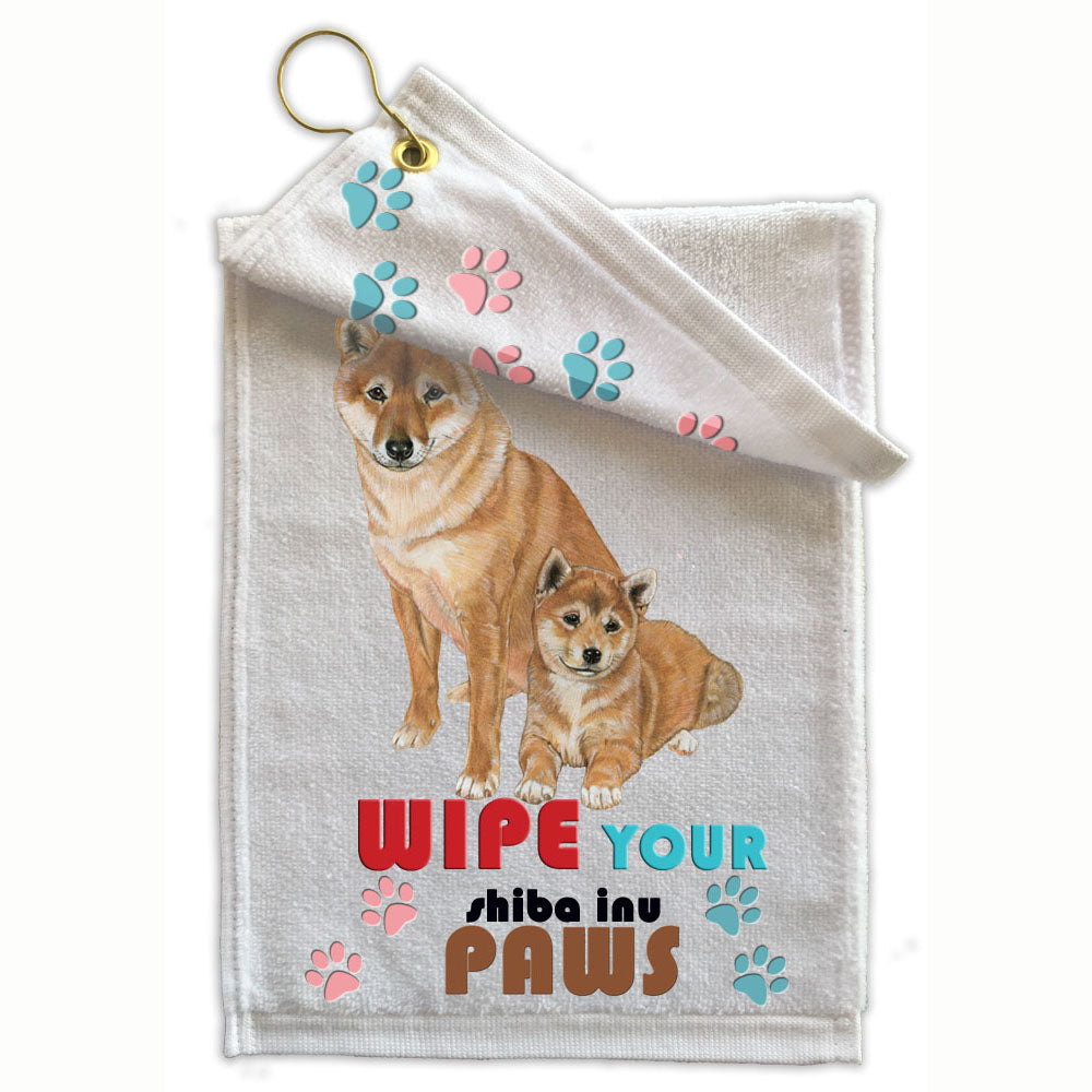 Shiba Inu Paw Wipe Towel 11" x 18" Grommet with Clip - Pipsqueakproductions
