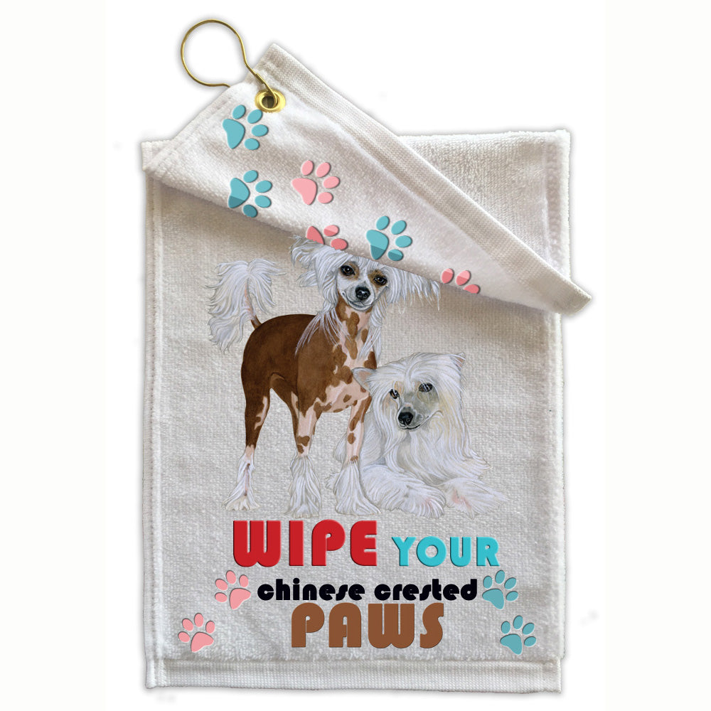 Chinese Crested Paw Wipe Towel 11" x 18" Grommet with Clip - Pipsqueakproductions