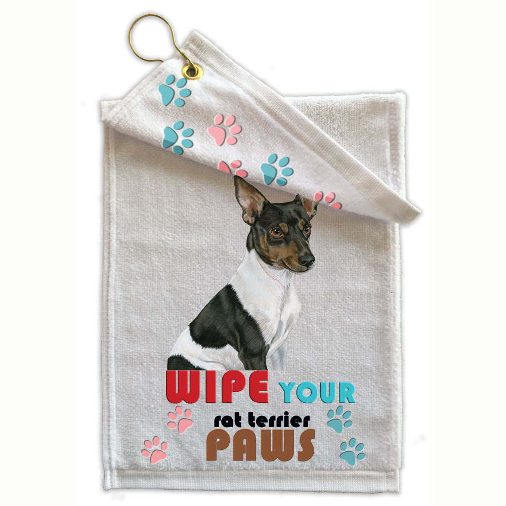 Rat Terrier Paw Wipe Towel 11" x 18" Grommet with Clip - Pipsqueakproductions