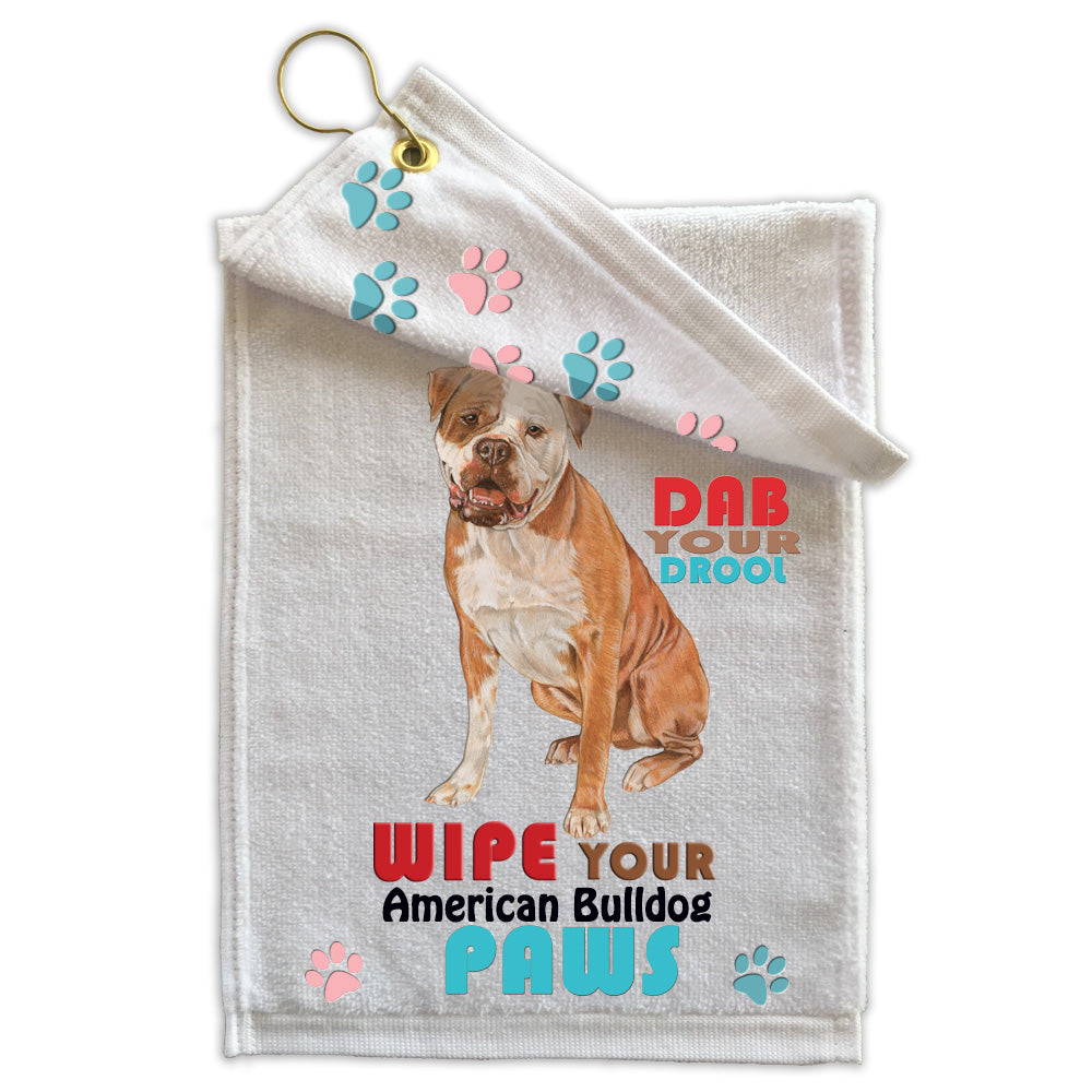 American Bulldog Paw Wipe Towel 11" x 18" Grommet with Clip - Pipsqueakproductions