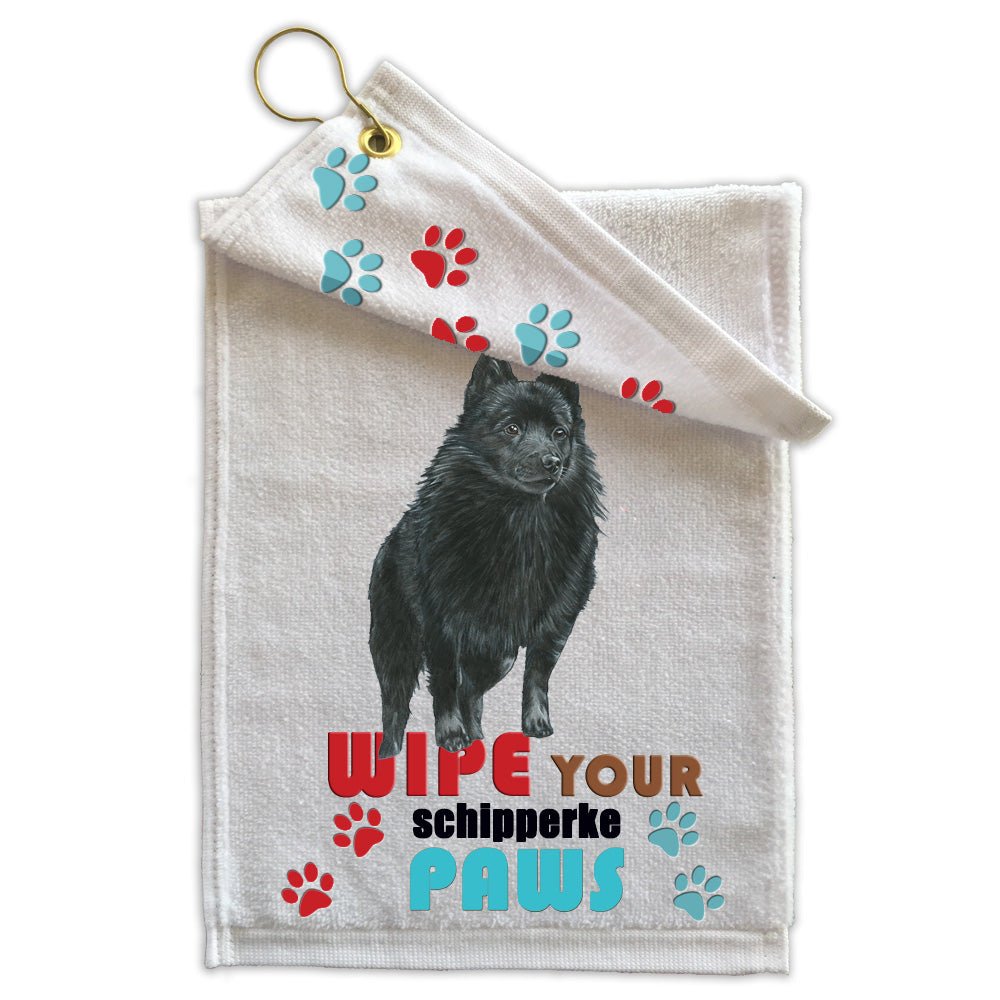 Schipperke Paw Wipe Towel 11" x 18" Grommet with Clip - Pipsqueakproductions