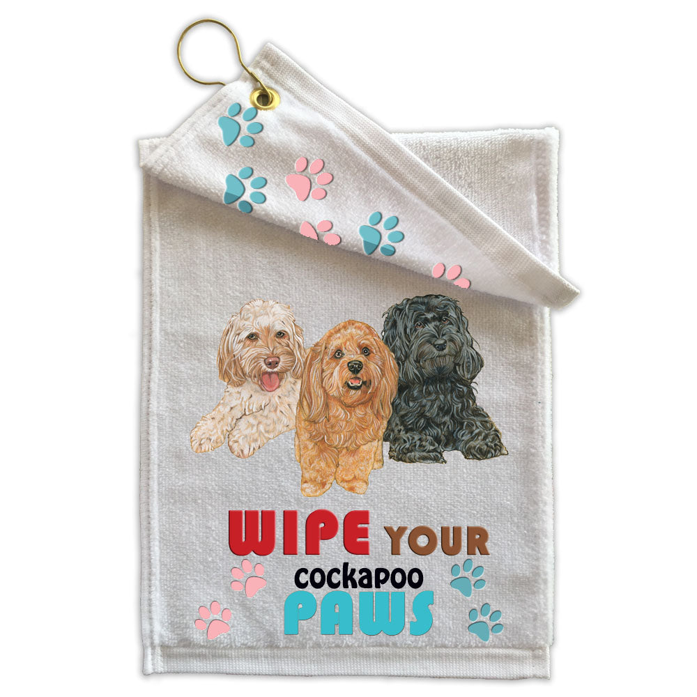Cockapoo Paw Wipe Towel 11" x 18" Grommet with Clip - Pipsqueakproductions