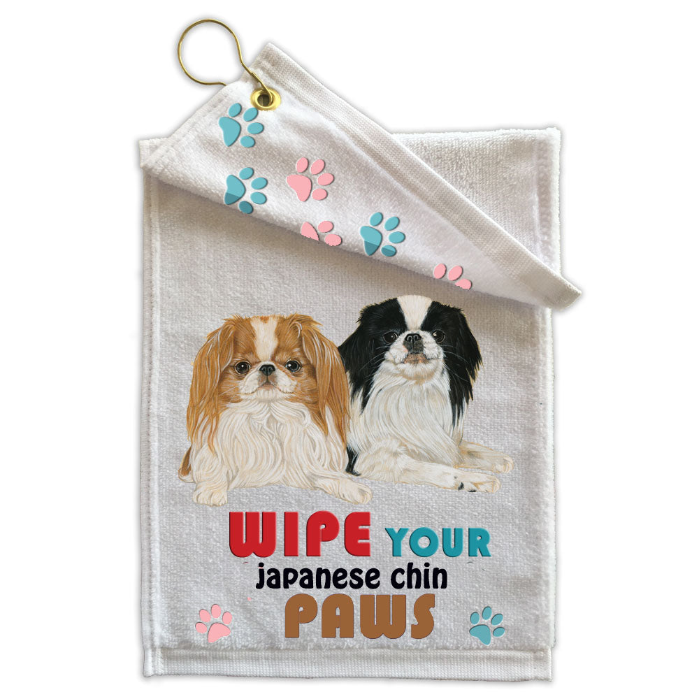 Japanese Chin Paw Wipe Towel 11" x 18" Grommet with Clip - Pipsqueakproductions