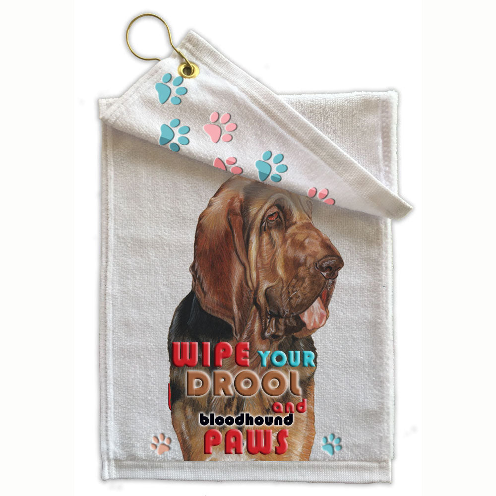 Bloodhound Paw Wipe Towel 11" x 18" Grommet with Clip - Pipsqueakproductions