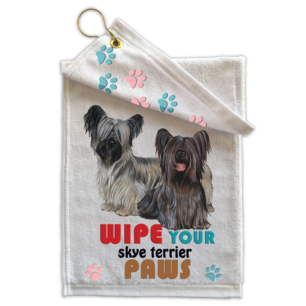 Skye Terrier Paw Wipe Towel 11" x 18" Grommet with Clip - Pipsqueakproductions