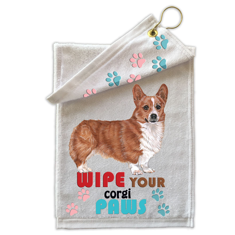 Corgi Welsh Pembroke Paw Wipe Towel 11" x 18" Grommet with Clip - Pipsqueakproductions