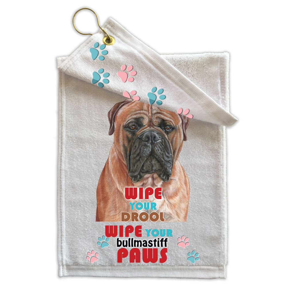 Bullmastiff Paw Wipe Towel 11" x 18" Grommet with Clip