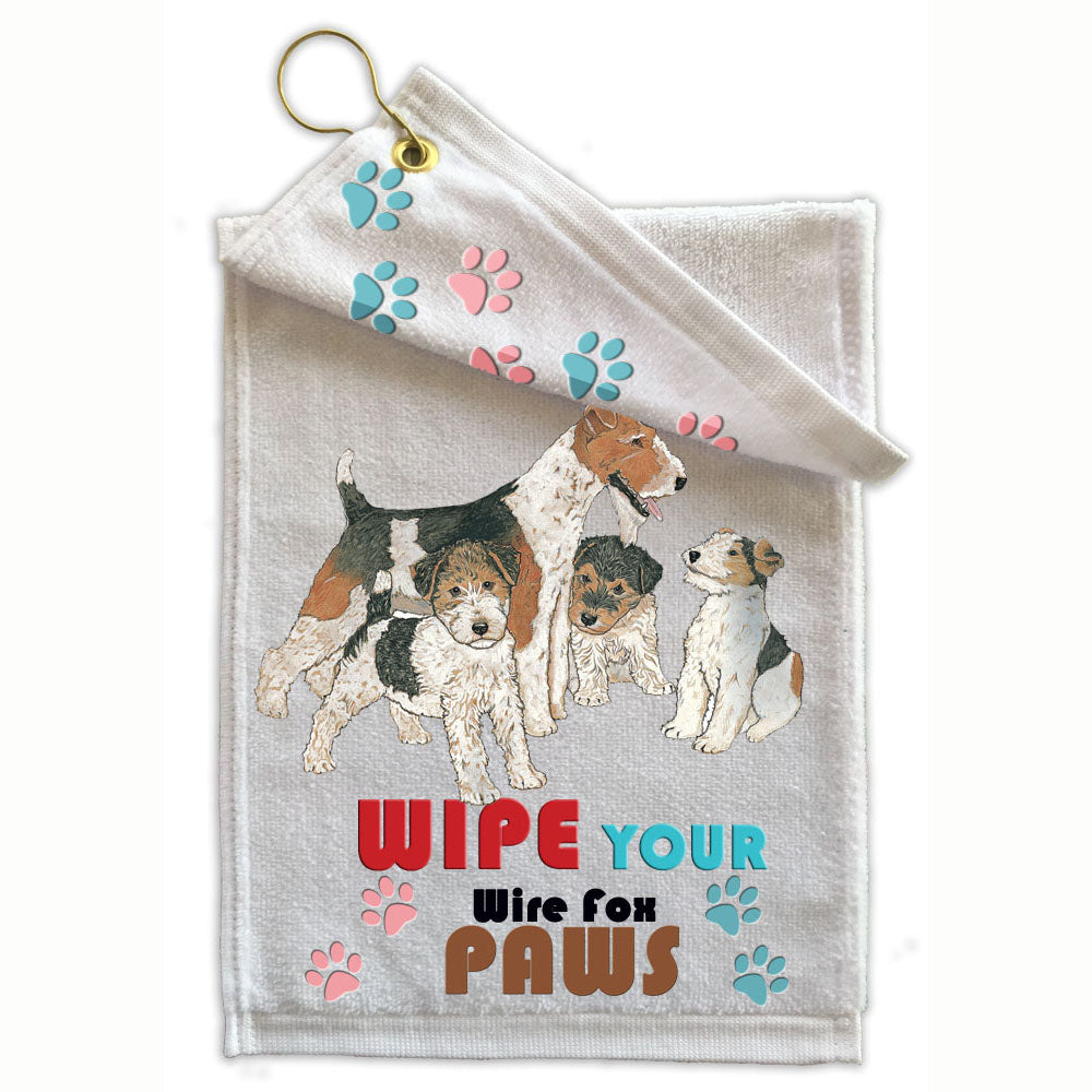 Fox Terrier Wire Paw Wipe Towel 11" x 18" Grommet with Clip - Pipsqueakproductions
