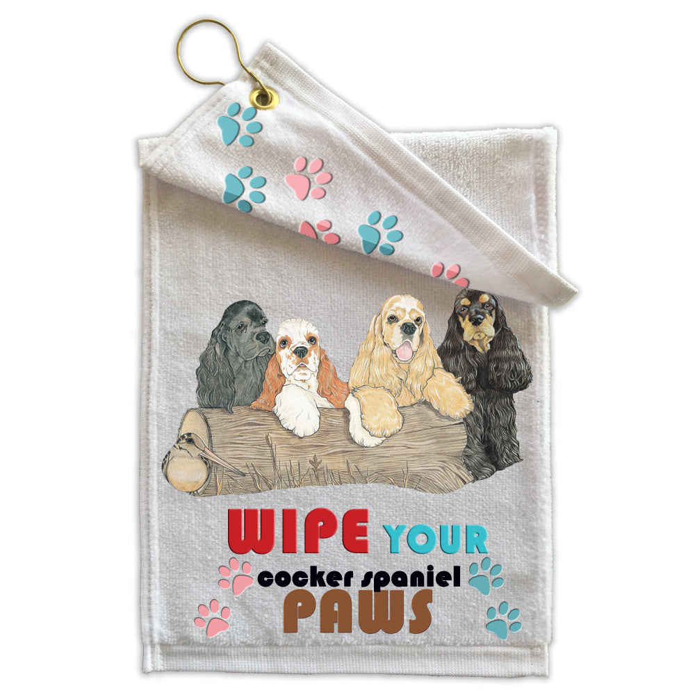 Cocker Spaniel Paw Wipe Towel 11" x 18" Grommet with Clip - Pipsqueakproductions