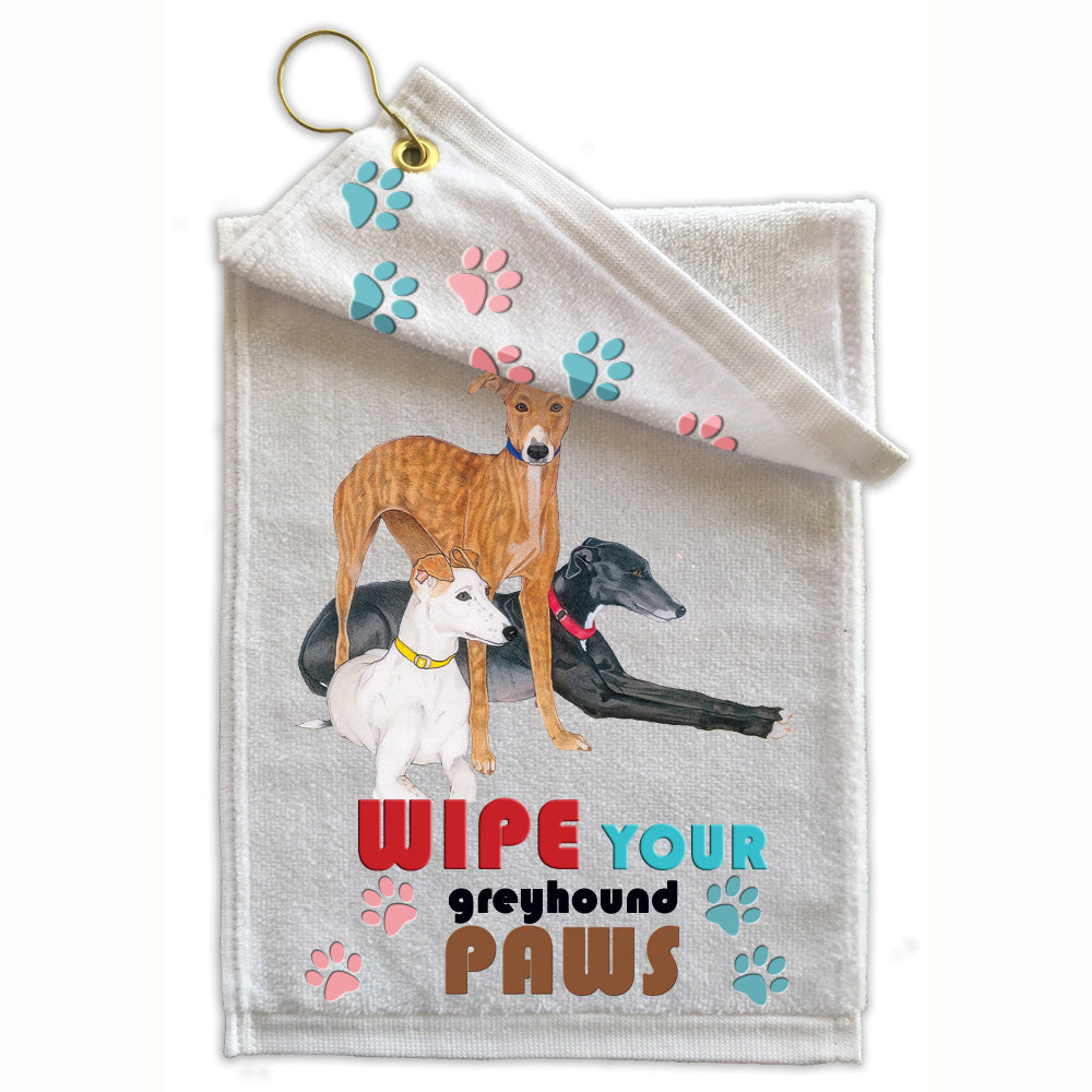 Greyhound Paw Wipe Towel 11" x 18" Grommet with Clip - Pipsqueakproductions