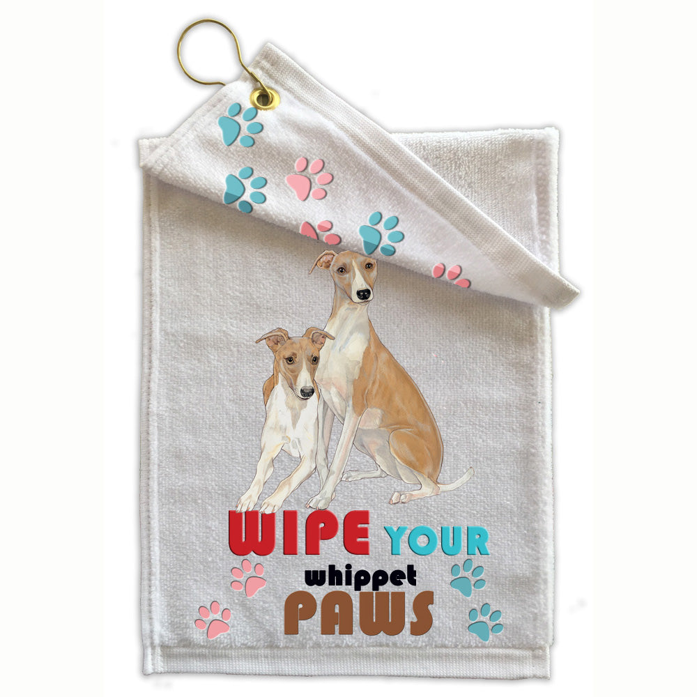 Whippet Paw Wipe Towel 11" x 18" Grommet with Clip - Pipsqueakproductions