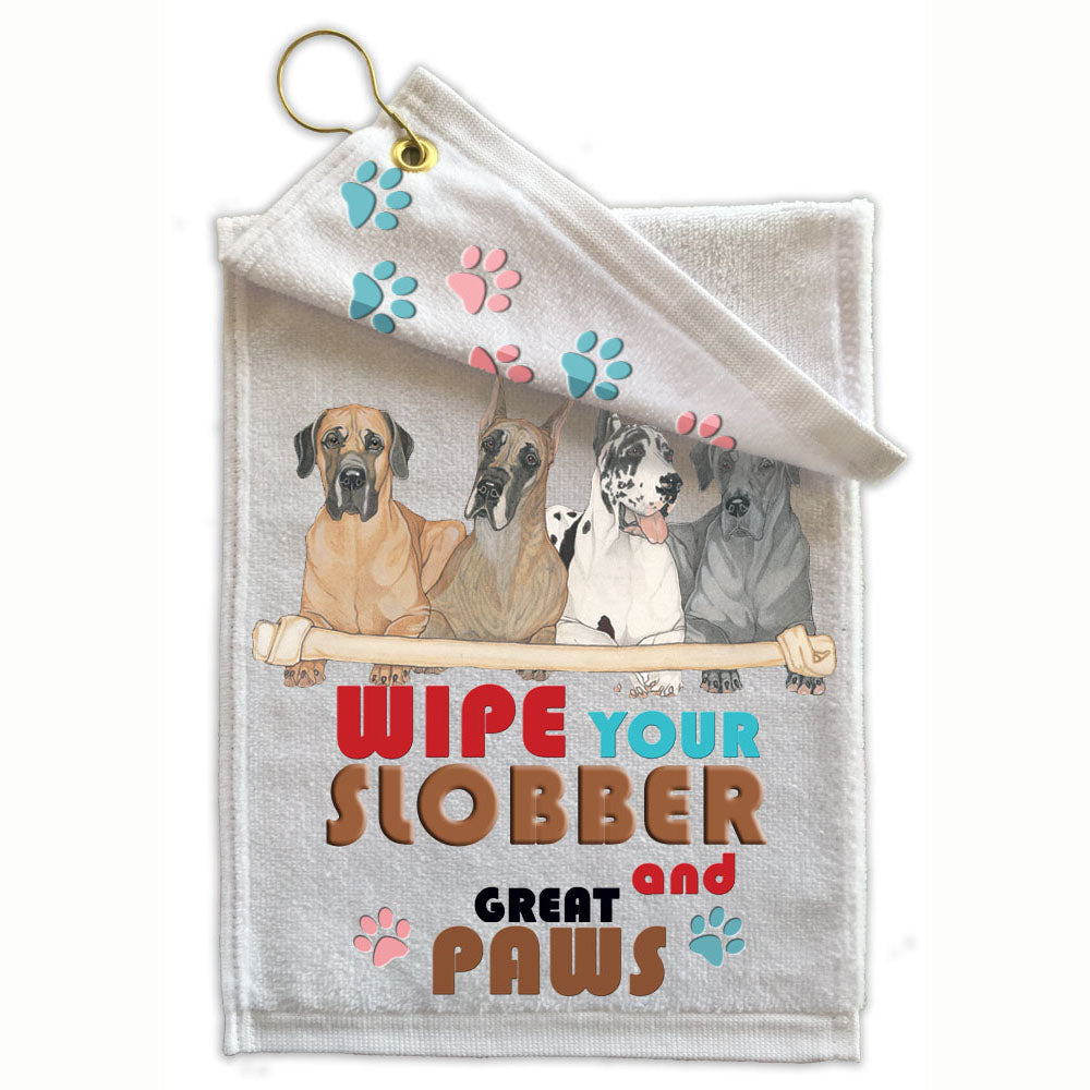 Great Dane Paw Wipe Towel 11" x 18" Grommet with Clip - Pipsqueakproductions