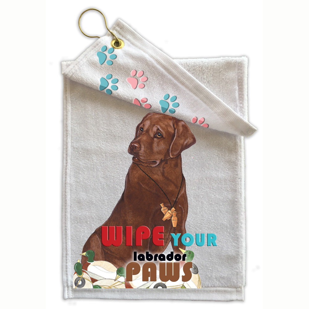 Labrador Retriever Chocolate Lab Paw Wipe Towel 11" x 18" Grommet with Clip - Pipsqueakproductions