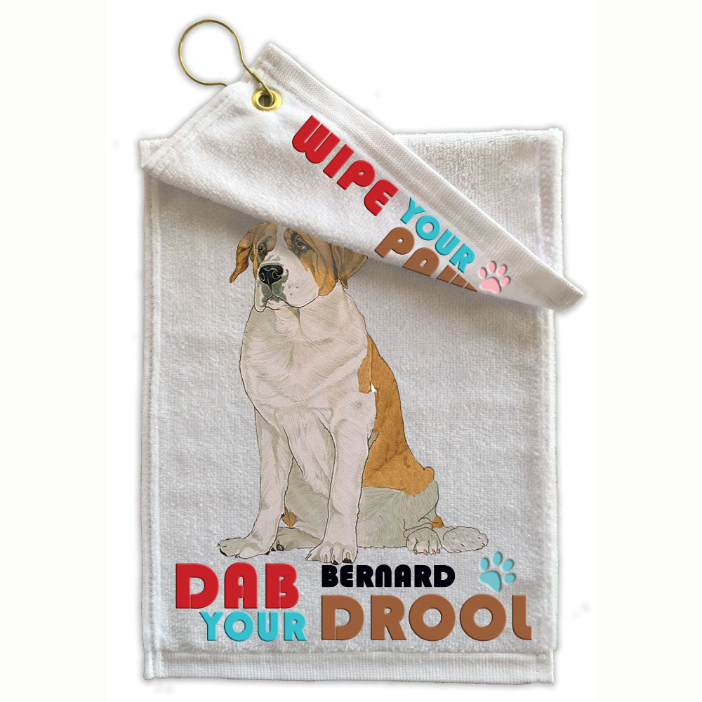 Saint Bernard Paw Wipe Towel 11" x 18" Grommet with Clip - Pipsqueakproductions