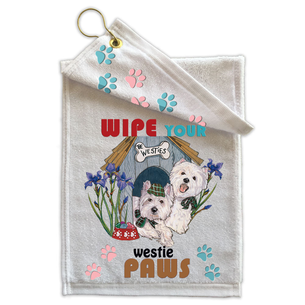 West Highland Terrier Paw Wipe Towel 11" x 18" Grommet with Clip - Pipsqueakproductions