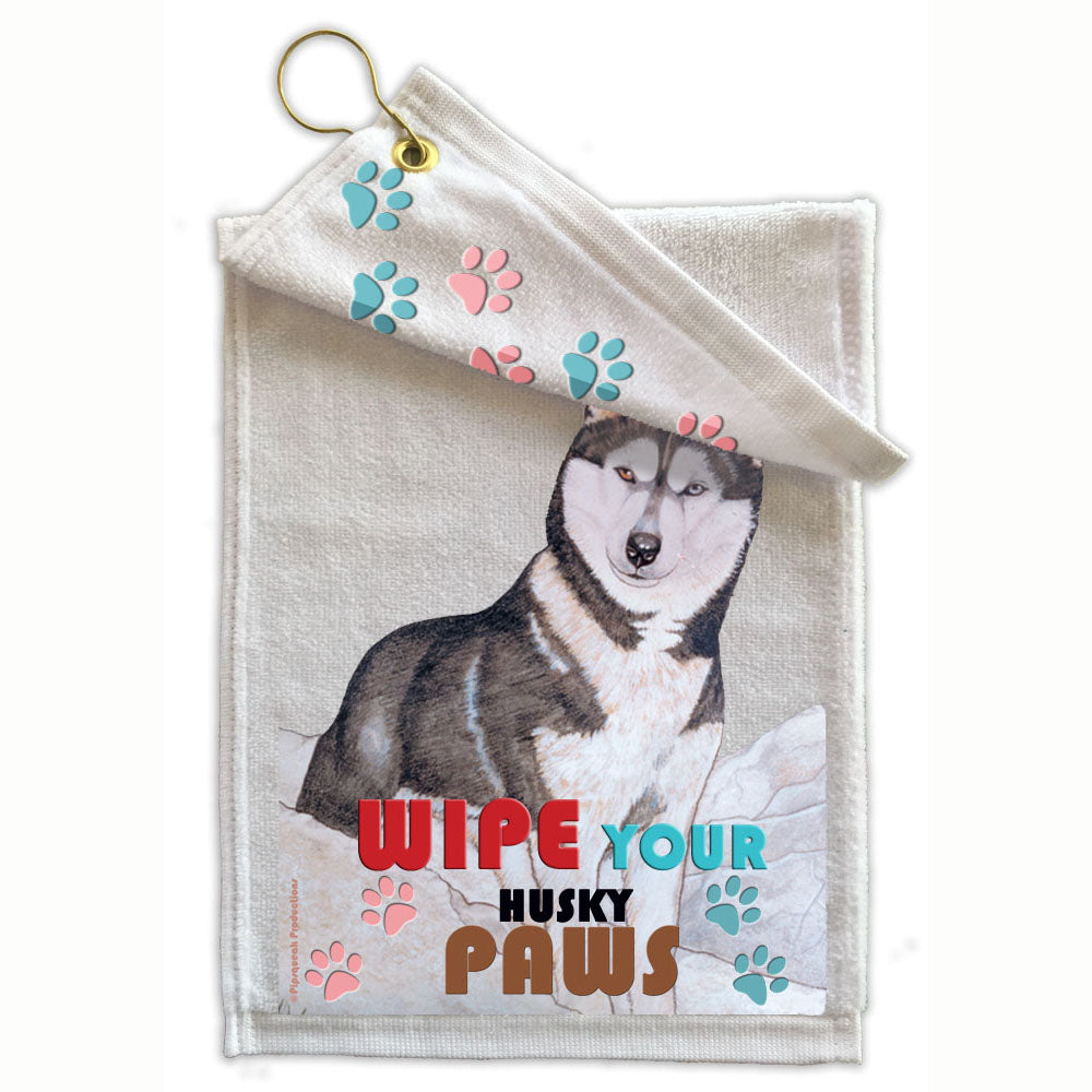 Siberian Husky Paw Wipe Towel 11" x 18" Grommet with Clip - Pipsqueakproductions