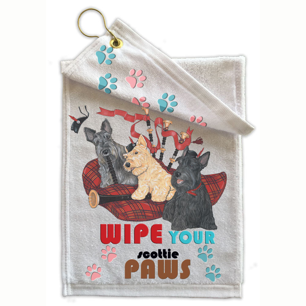 Scottish Terrier Scottie Paw Wipe Towel 11" x 18" Grommet with Clip - Pipsqueakproductions