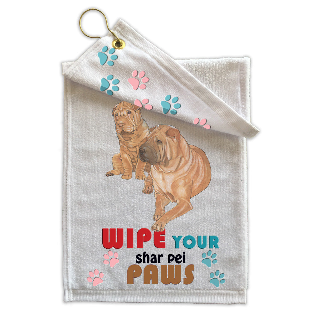 Shar Pei Paw Wipe Towel 11" x 18" Grommet with Clip - Pipsqueakproductions