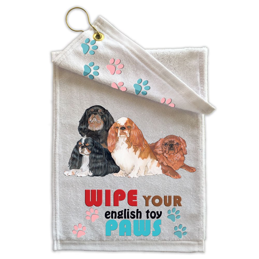 English Toy Spaniel Paw Wipe Towel 11" x 18" Grommet with Clip - Pipsqueakproductions
