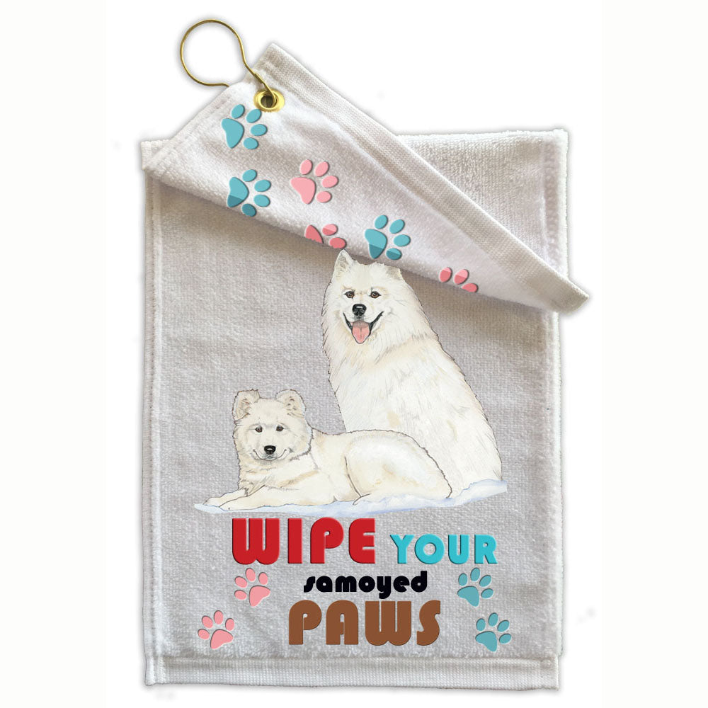 Samoyed Paw Wipe Towel 11" x 18" Grommet with Clip - Pipsqueakproductions