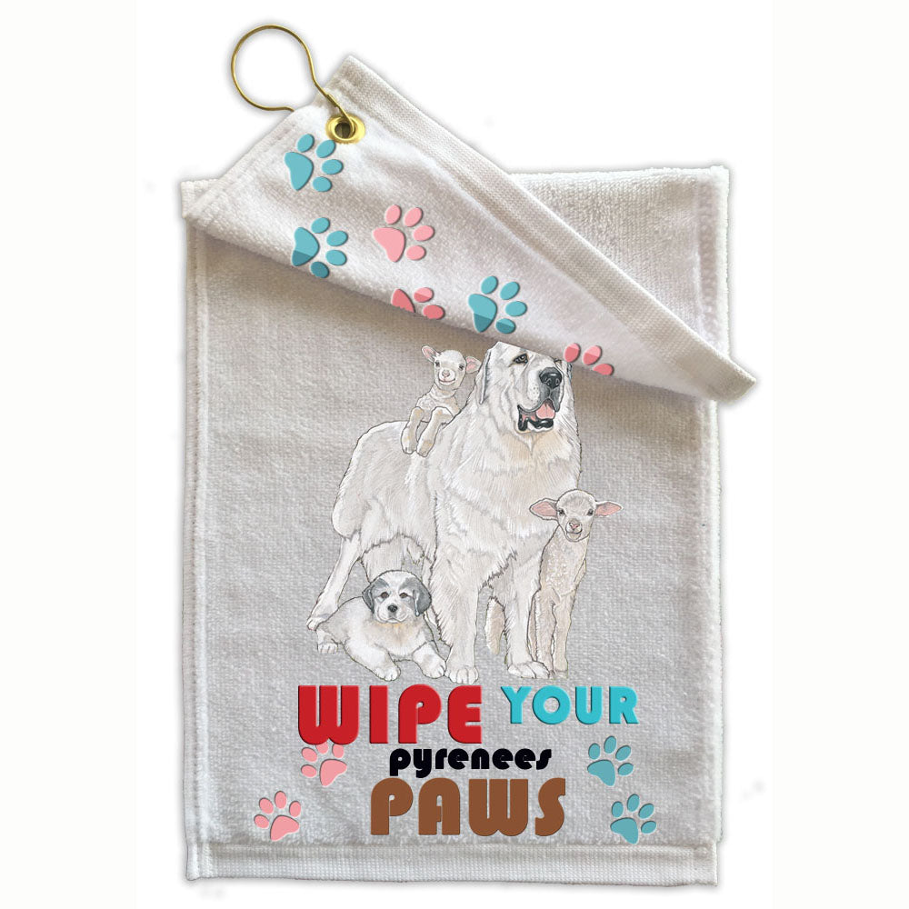 Great Pyrenees Paw Wipe Towel 11" x 18" Grommet with Clip - Pipsqueakproductions