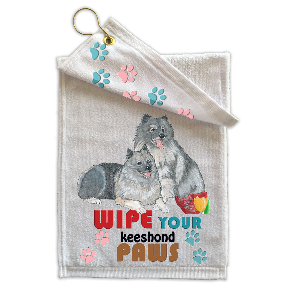 Keeshond Paw Wipe Towel 11" x 18" Grommet with Clip - Pipsqueakproductions