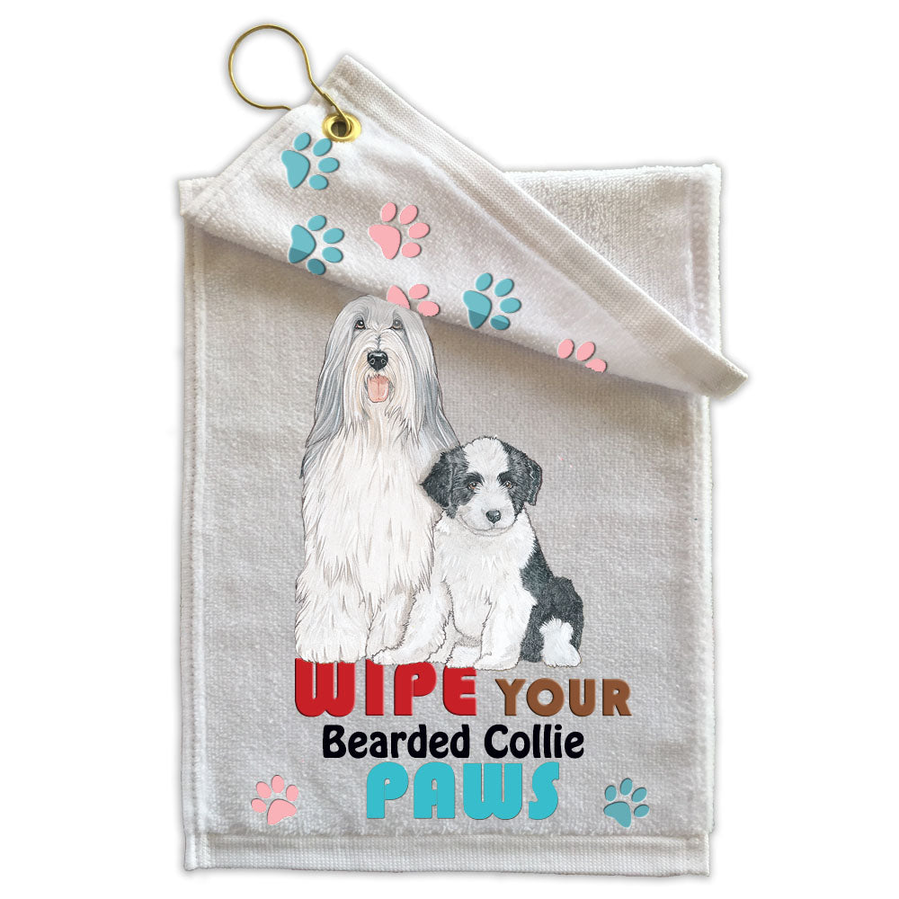 Bearded Collie Paw Wipe Towel 11" x 18" Grommet with Clip - Pipsqueakproductions