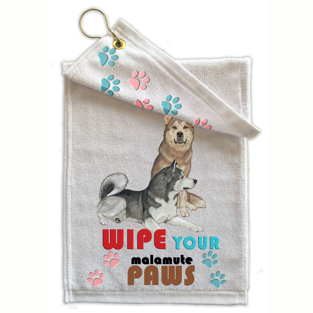 Alaskan Malamute Paw Wipe Towel 11" x 18" Grommet with Clip - Pipsqueakproductions