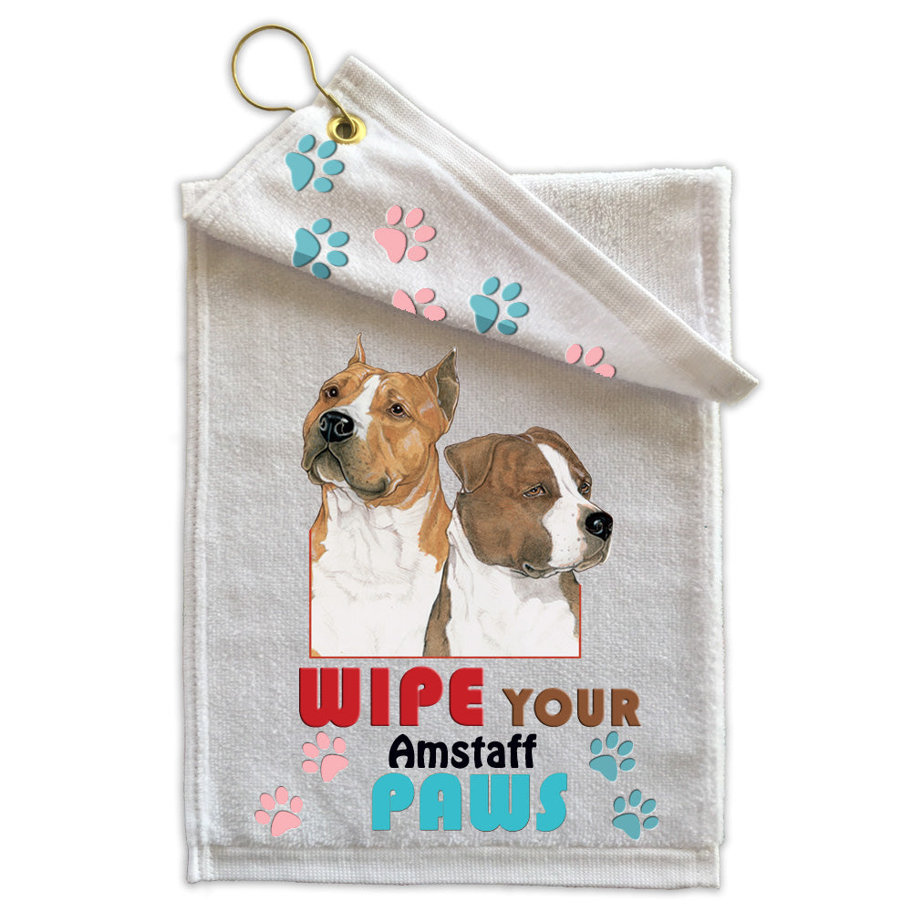 American Staffordshire Terrier Amstaff Paw Wipe Towel 11" x 18" Grommet with Clip - Pipsqueakproductions
