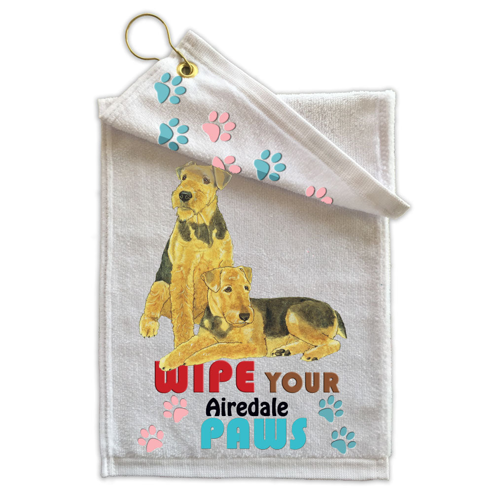 Airedale Terrier Paw Wipe Towel 11" x 18" Grommet with Clip - Pipsqueakproductions
