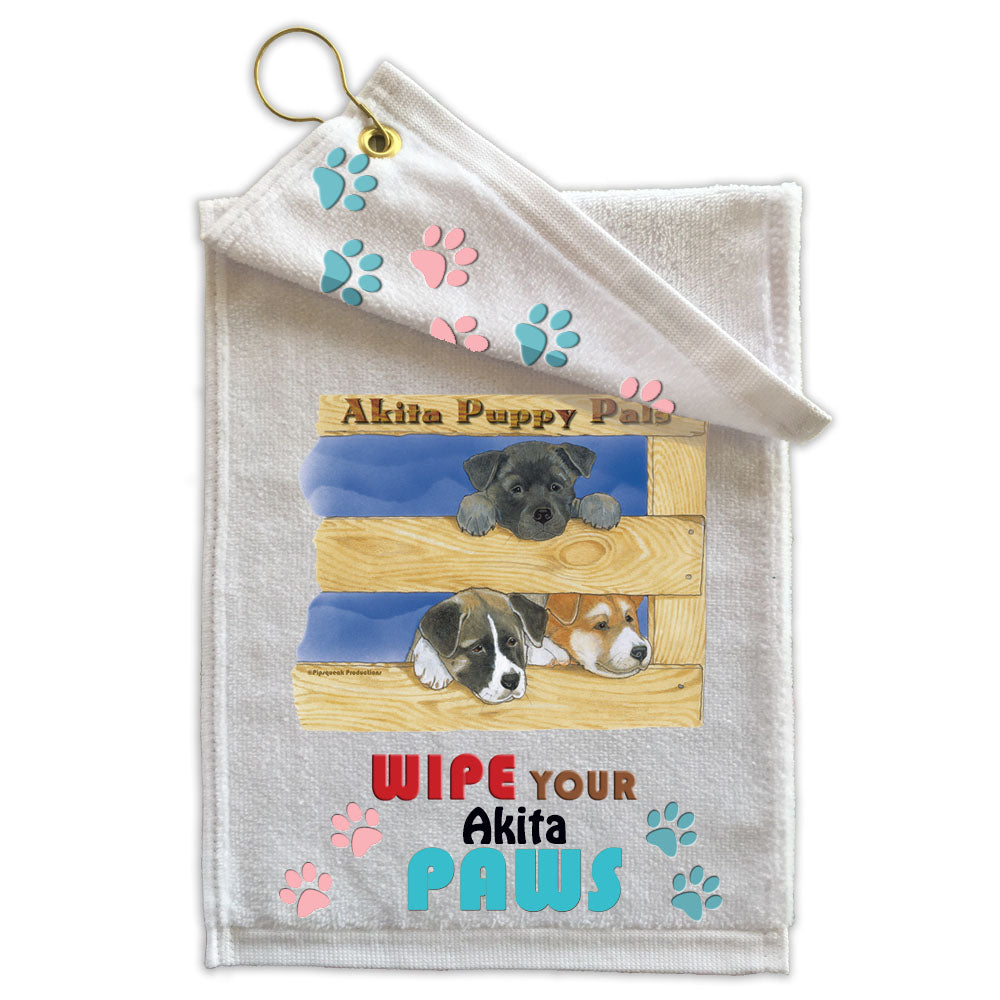 Akita Paw Wipe Towel 11" x 18" Grommet with Clip - Pipsqueakproductions