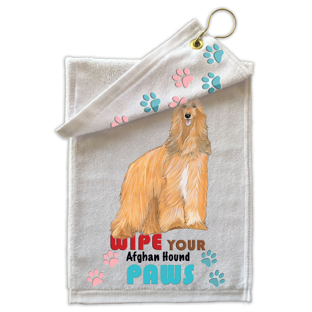 Afghan Hound Paw Wipe Towel 11" x 18" Grommet with Clip - Pipsqueakproductions