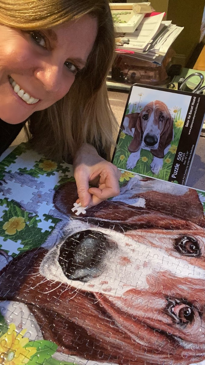 Hampshire Sheep Jigsaw Puzzle, 500-piece with reusable Tin, from painting by Mary Badenhop, Art Puzzle, Cute Gifts for Farm Lovers - Pipsqueakproductions