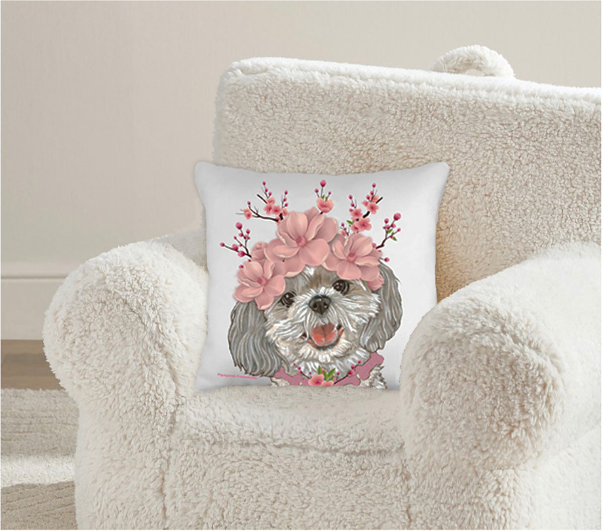 Shih Tzu Floral Throw Pillow, Decorative Pillow, Cute Dog Accent Pillow, Spring Summer Home Decor, Pet Lover Gift - Pipsqueakproductions