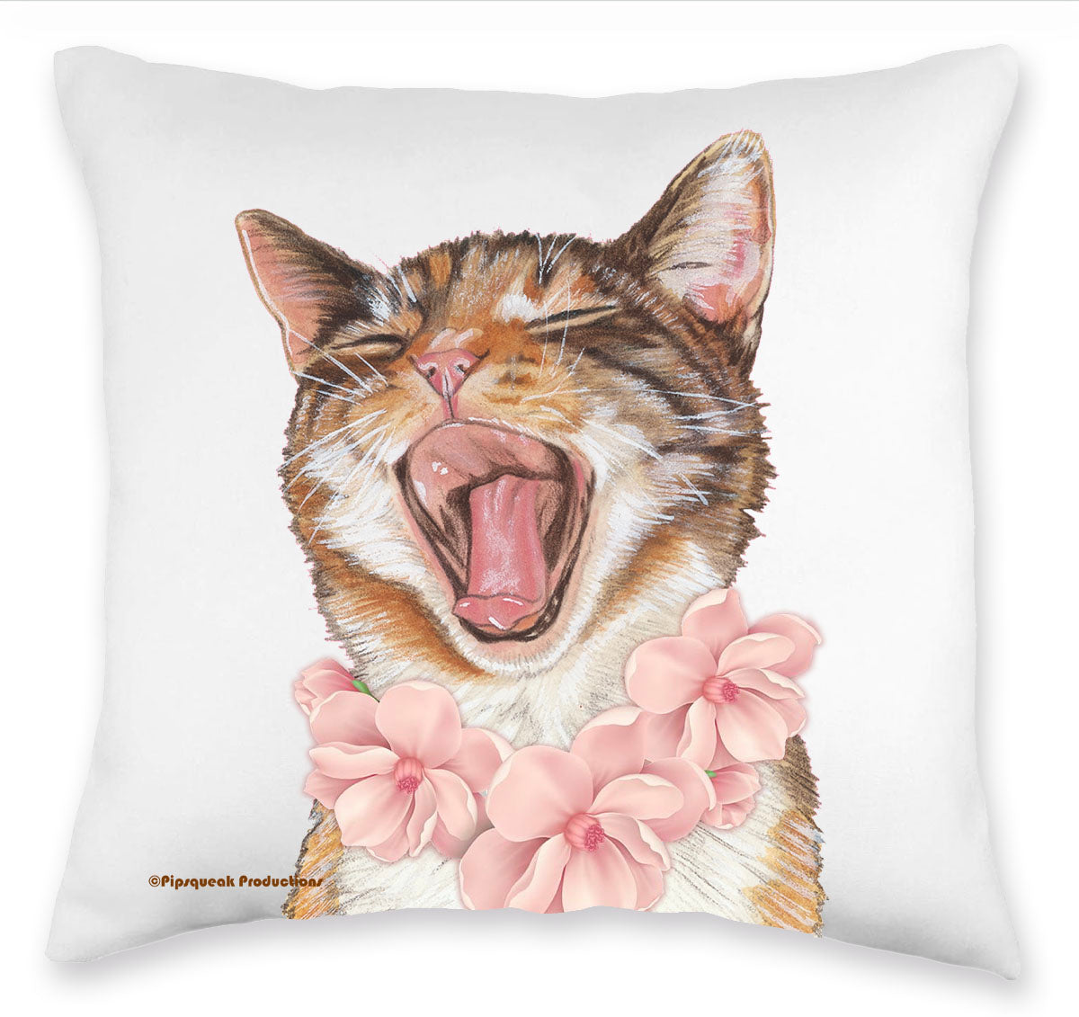 Cat's Meow Tabby Kitten Floral Throw Pillow, Decorative Pillow, Cute Cat Accent Pillow, Spring Summer Home Decor, Pet Lover Gift - Pipsqueakproductions