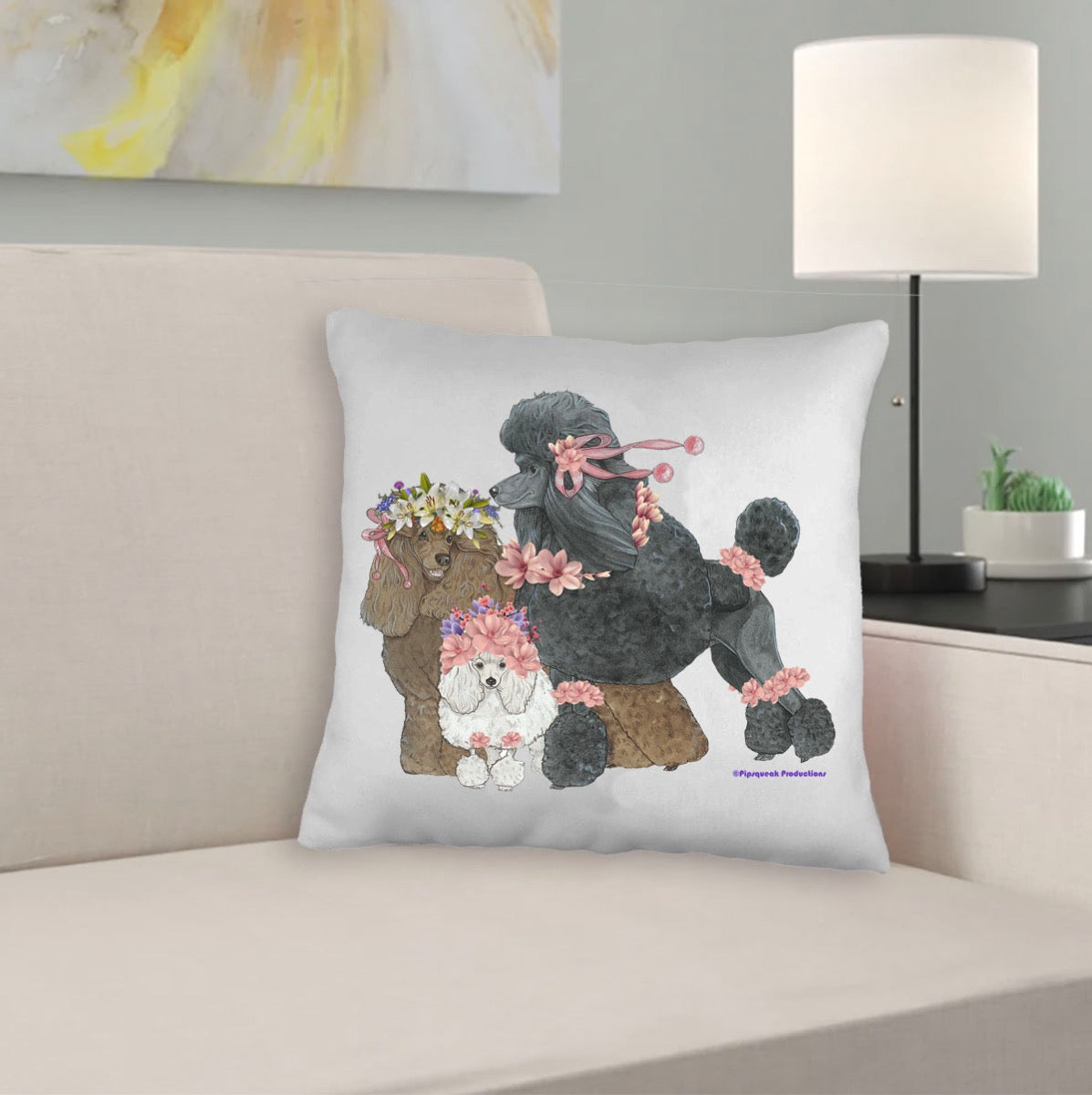 Poodle Floral Throw Pillow, Decorative Pillow, Cute Dog Accent Pillow, Spring Summer Home Decor, Pet Lover Gift - Pipsqueakproductions