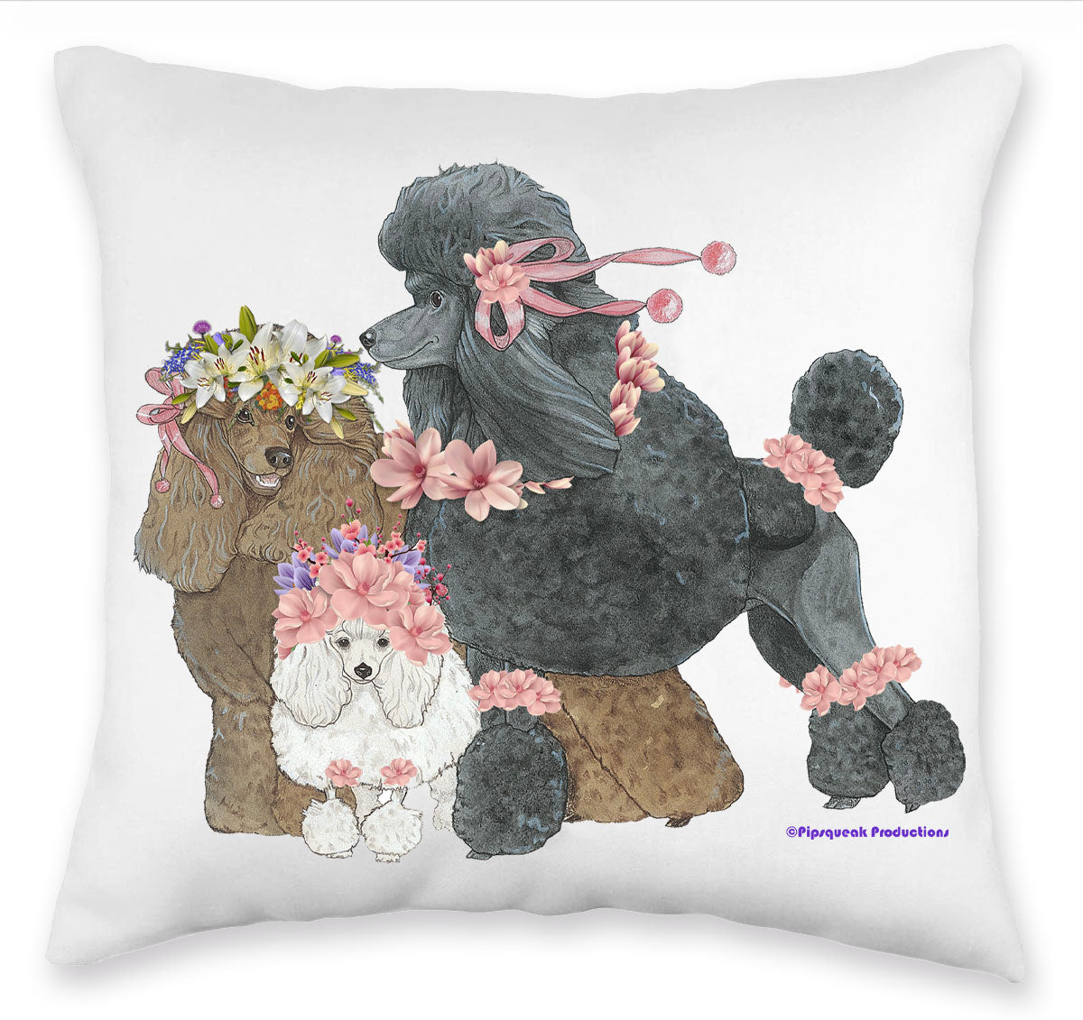 Poodle Floral Throw Pillow, Decorative Pillow, Cute Dog Accent Pillow, Spring Summer Home Decor, Pet Lover Gift - Pipsqueakproductions