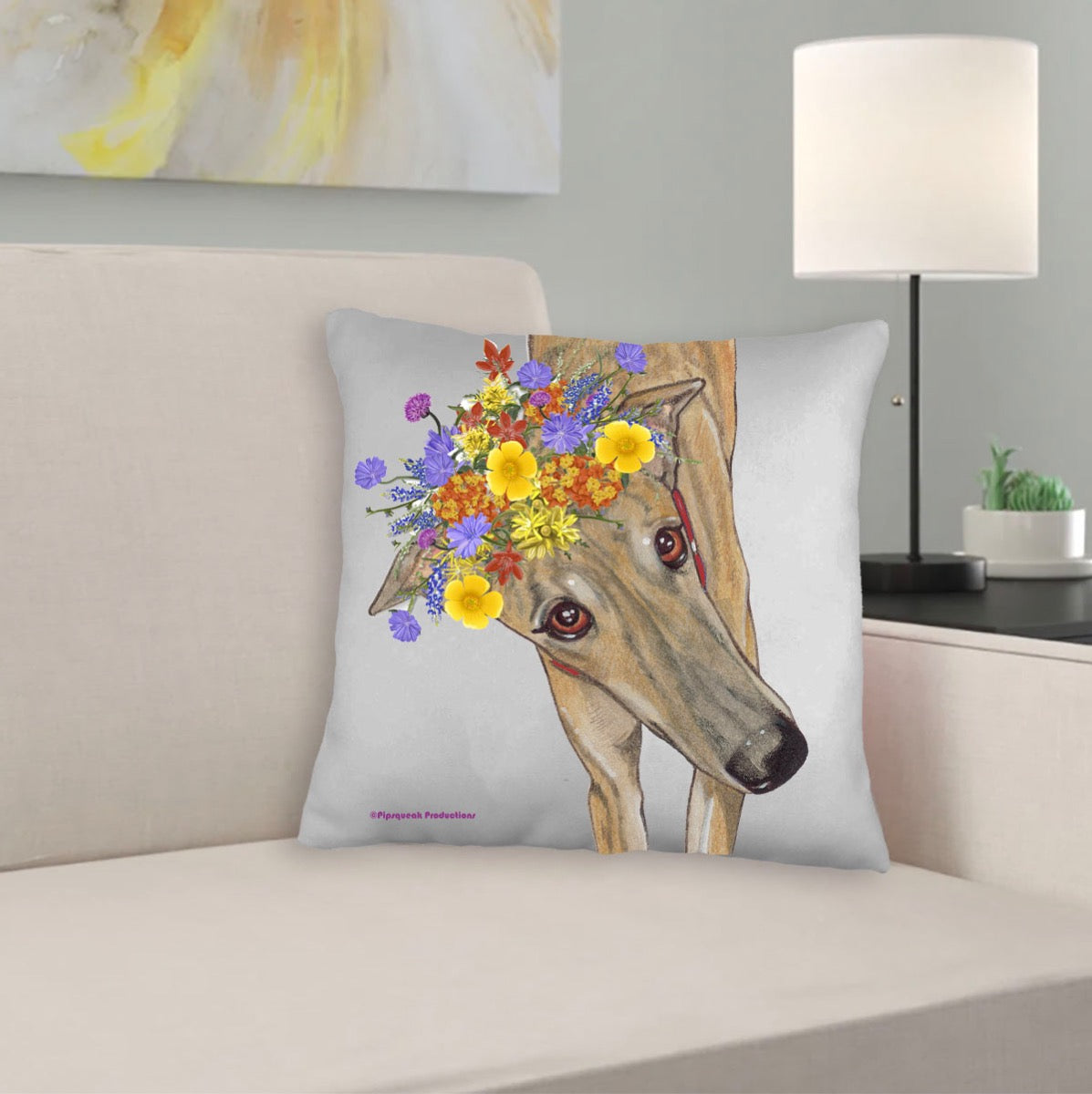 Greyhound Brindle, Floral Throw Pillow, Decorative Pillow, Cute Dog Accent Pillow, Spring Summer Home Decor, Pet Lover Gift - Pipsqueakproductions