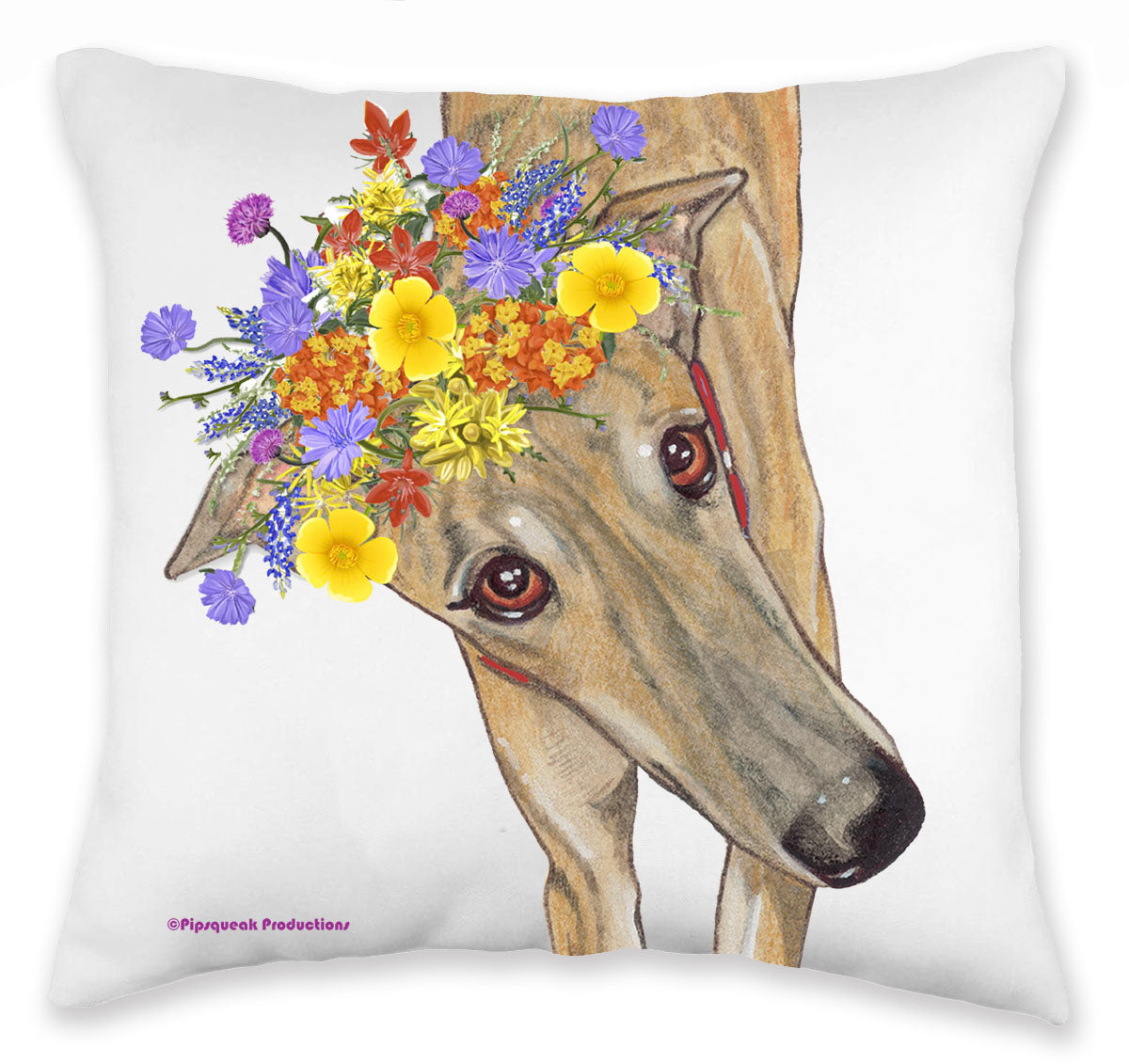 Greyhound Brindle, Floral Throw Pillow, Decorative Pillow, Cute Dog Accent Pillow, Spring Summer Home Decor, Pet Lover Gift - Pipsqueakproductions