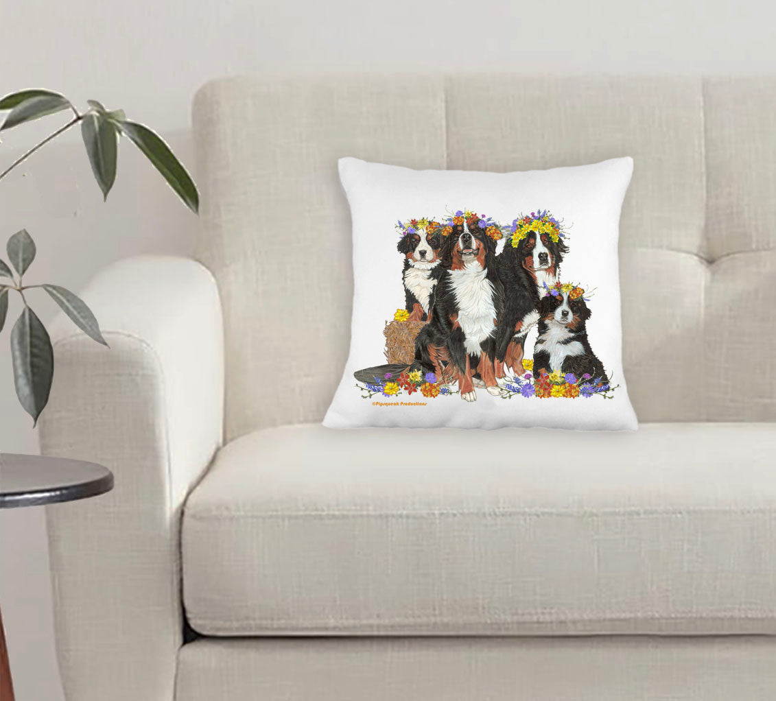 Bernese Mountain Dog Floral Throw Pillow, Decorative Pillow, Cute Dog Accent Pillow, Spring Summer Home Decor, Pet Lover Gift