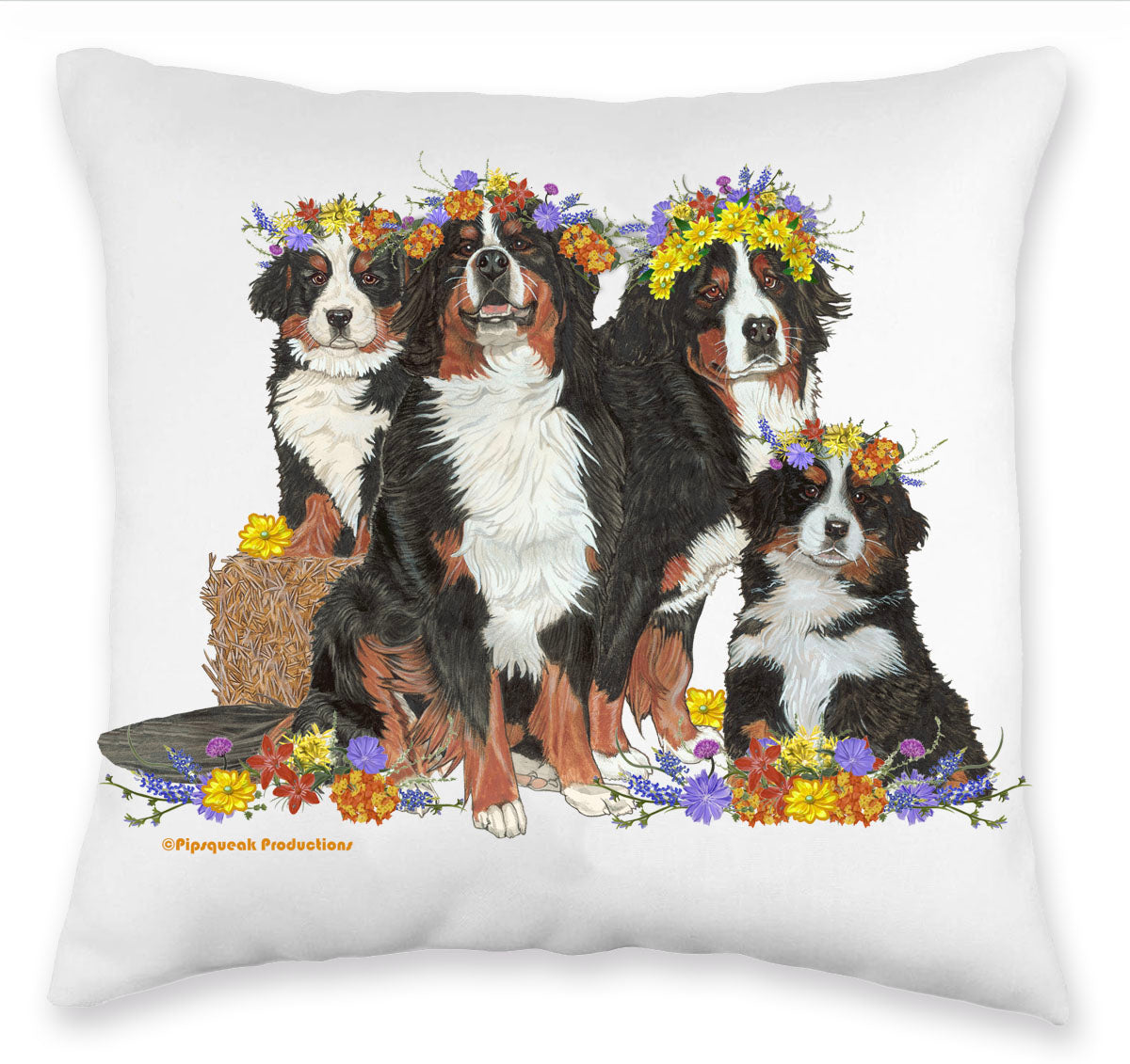 Bernese Mountain Dog Floral Throw Pillow, Decorative Pillow, Cute Dog Accent Pillow, Spring Summer Home Decor, Pet Lover Gift
