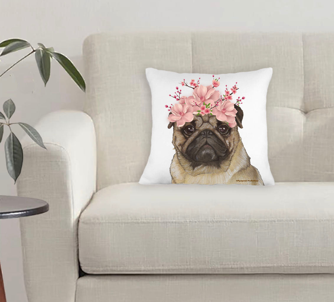 Pug Floral Throw Pillow, Decorative Pillow, Cute Dog Accent Pillow, Spring Summer Home Decor, Pet Lover Gift Bulldog Throw Pillow, Decorative - Pipsqueakproductions