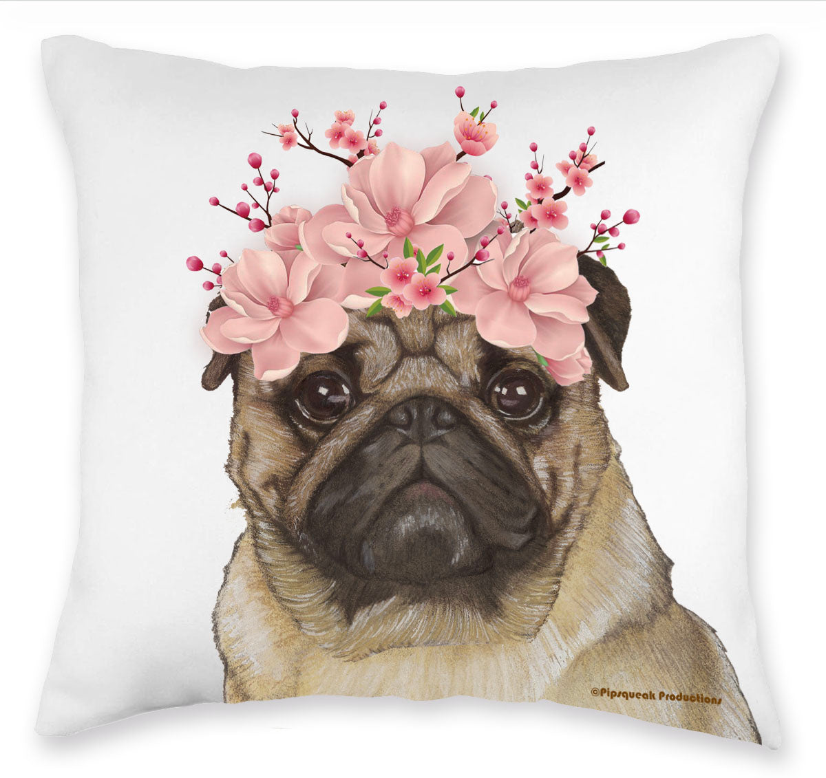 Pug Floral Throw Pillow, Decorative Pillow, Cute Dog Accent Pillow, Spring Summer Home Decor, Pet Lover Gift Bulldog Throw Pillow, Decorative - Pipsqueakproductions