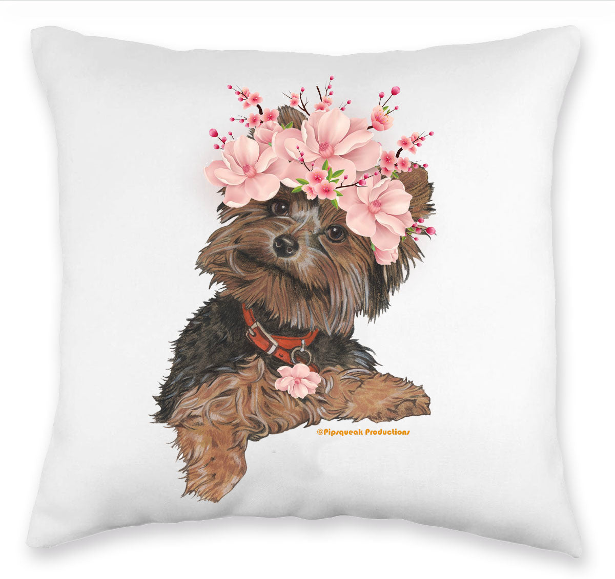 Yorkshire Terrier Floral Throw Pillow, Decorative Pillow, Cute Dog Accent Pillow, Spring Summer Home Decor, Yorkie Lover Gift - Pipsqueakproductions