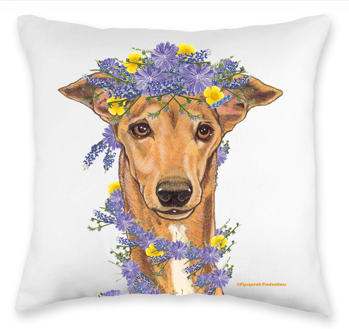 Greyhound Fawn Floral Decorative Throw Pillow, Cute Dog Accent Cushion, Spring Summer Home Decor, Pet Lover Gift - Pipsqueakproductions