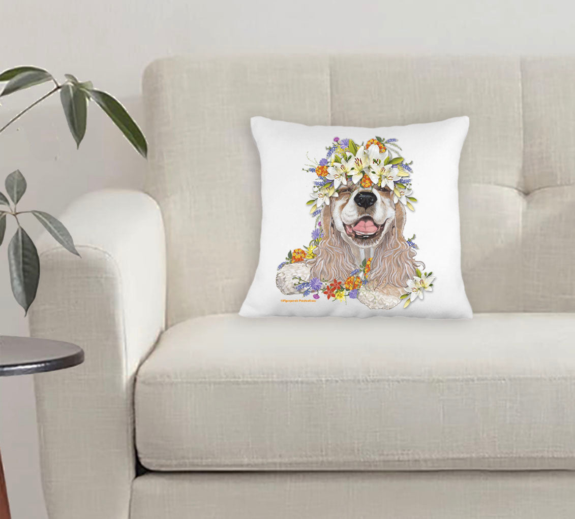 Cocker Spaniel Floral Throw Pillow, Decorative Pillow, Cute Dog Accent Pillow, Spring Summer Home Decor, Pet Lover Gift - Pipsqueakproductions