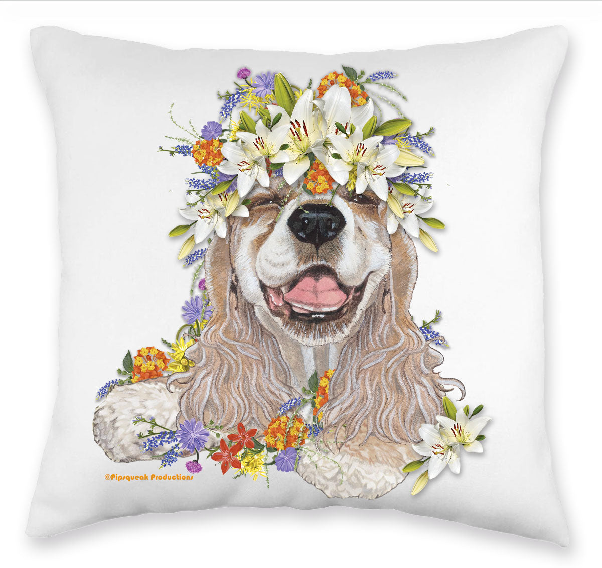 Cocker Spaniel Floral Throw Pillow, Decorative Pillow, Cute Dog Accent Pillow, Spring Summer Home Decor, Pet Lover Gift - Pipsqueakproductions