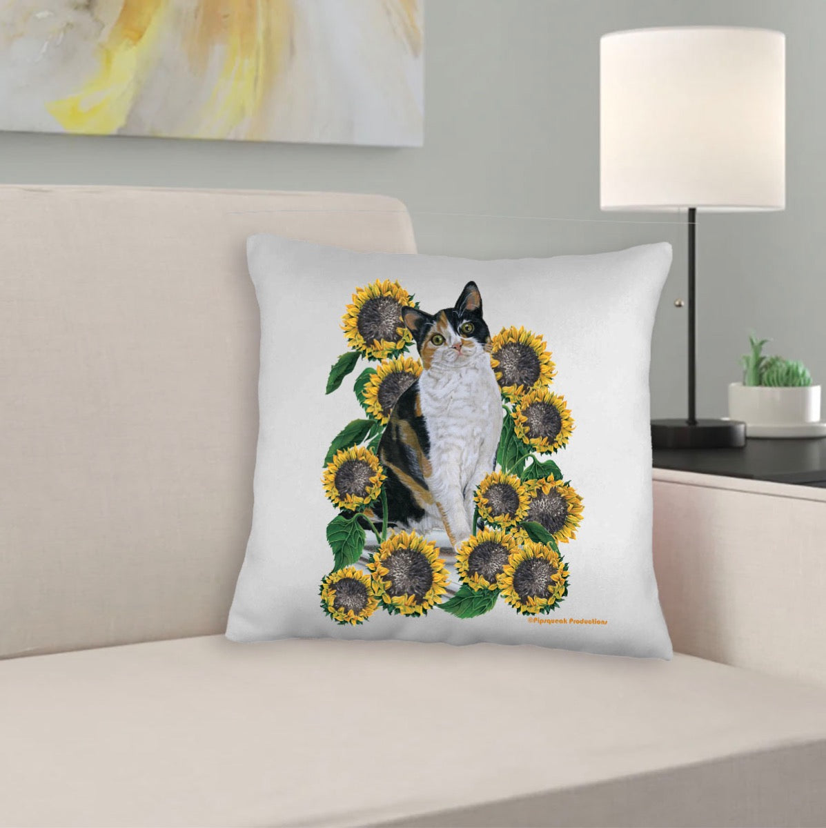 Calico Cat Under the Tuscan Sunflowers Throw Pillow, Decorative Pillow, Cute  Accent Pillow, Home Decor, Pet Lover Gift