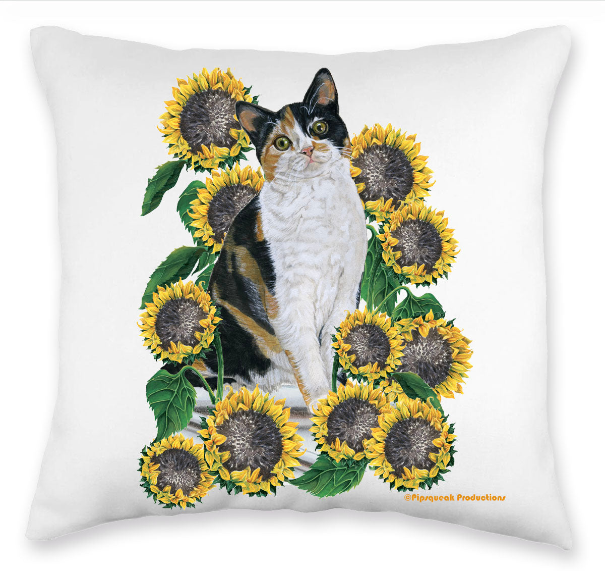 Calico Cat Under the Tuscan Sunflowers Throw Pillow, Decorative Pillow, Cute  Accent Pillow, Home Decor, Pet Lover Gift