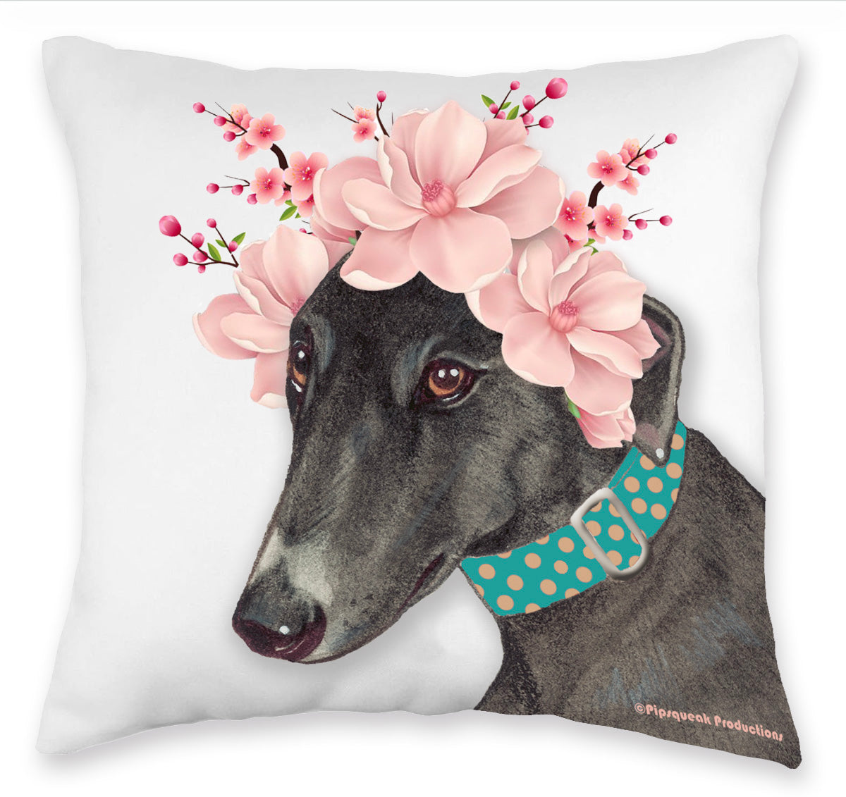 Greyhound Black, Floral Throw Pillow, Decorative Pillow, Cute Dog Accent Pillow, Spring Summer Home Decor, Pet Lover Gift - Pipsqueakproductions
